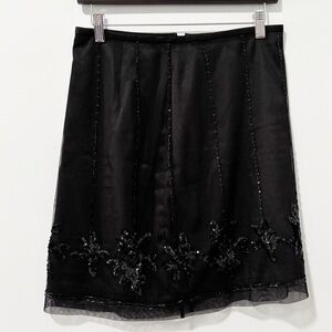 Ann Taylor Lace Beaded Skirt Womens Size 6 Black Embellished Tulle Overlay‎ Midi
